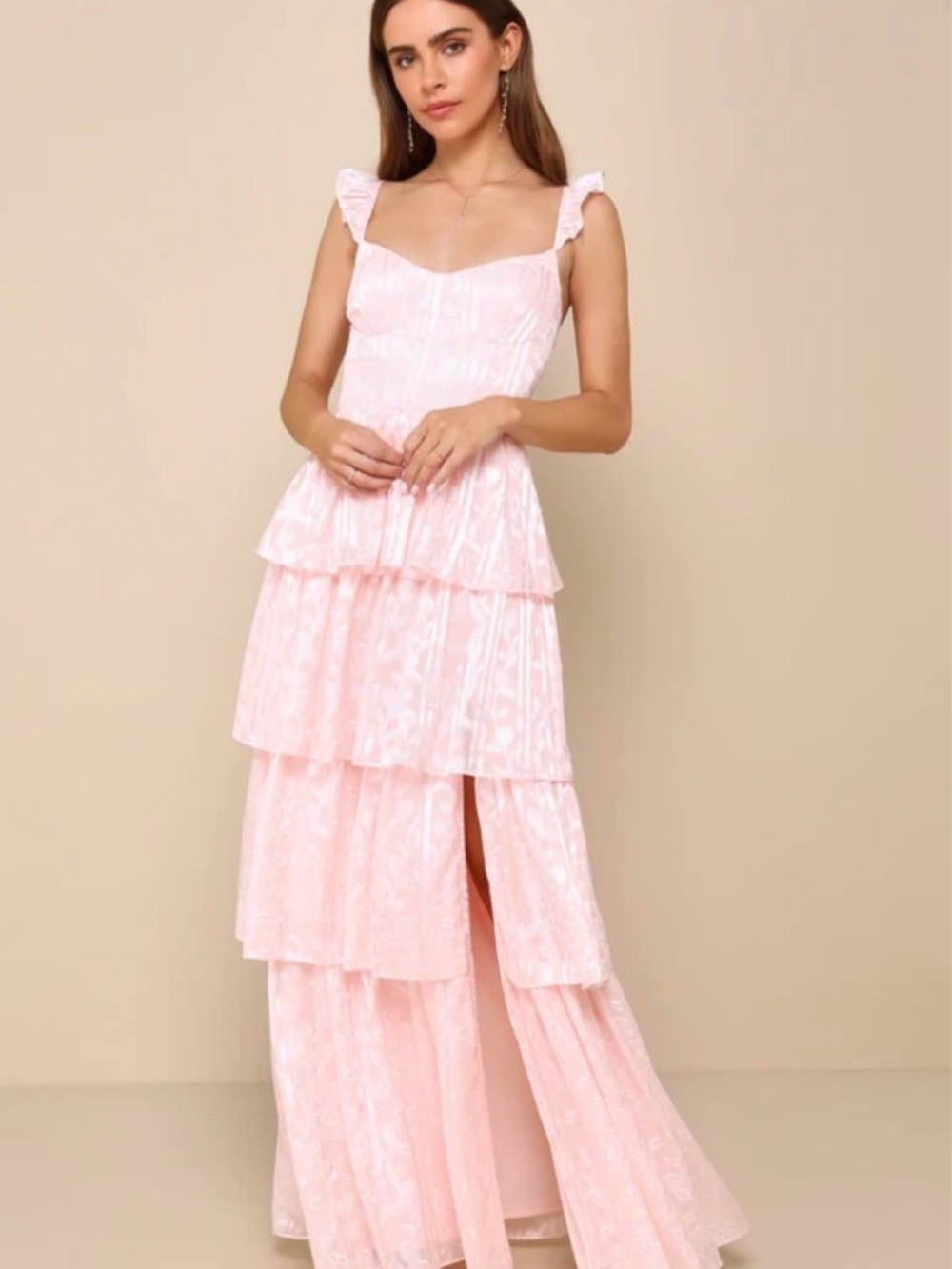Lulu's Blush Pink Tiered Ruffle Maxi Dress